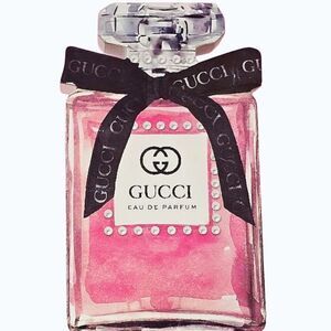 At Home Gucci Perfume Bottle w/Black Bow Wood Decor